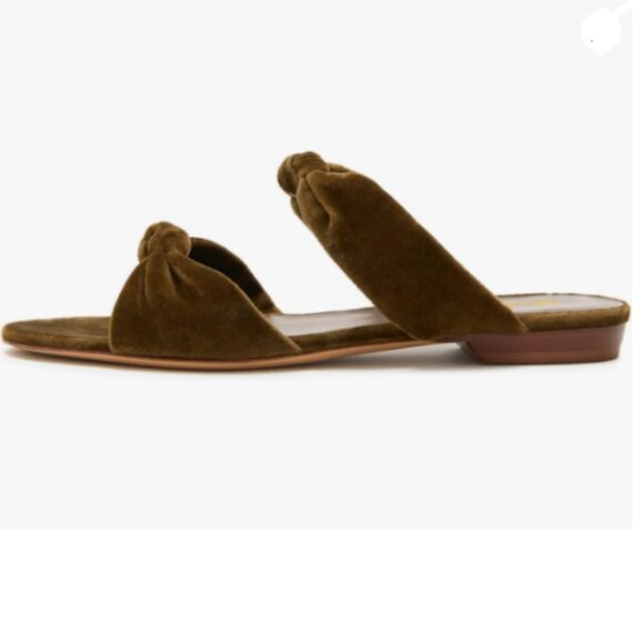 miss left Dark Olive Velvet Trendy Open Round Toe Two Knotted Straps Mules - Picture 1 of 8